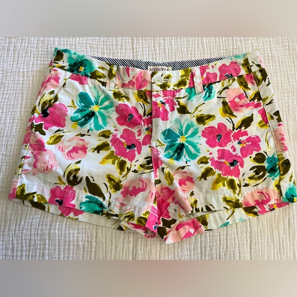 NWOT Merona 100% Cotton Floral Spring Shorts Size 4 3” Inseam